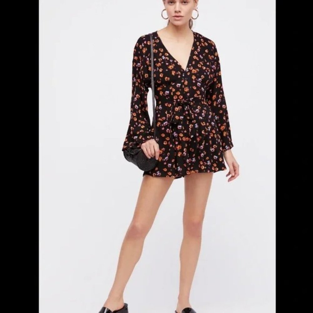 Free People L’amour Printed Romper In Black Combo